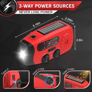 Emgykit Hand Crank Emergency Radio - 7400mWh AM/FM/NOAA Weather Radio with LED Flashlight,USB Charged and Solar Power for Emergency,Camping