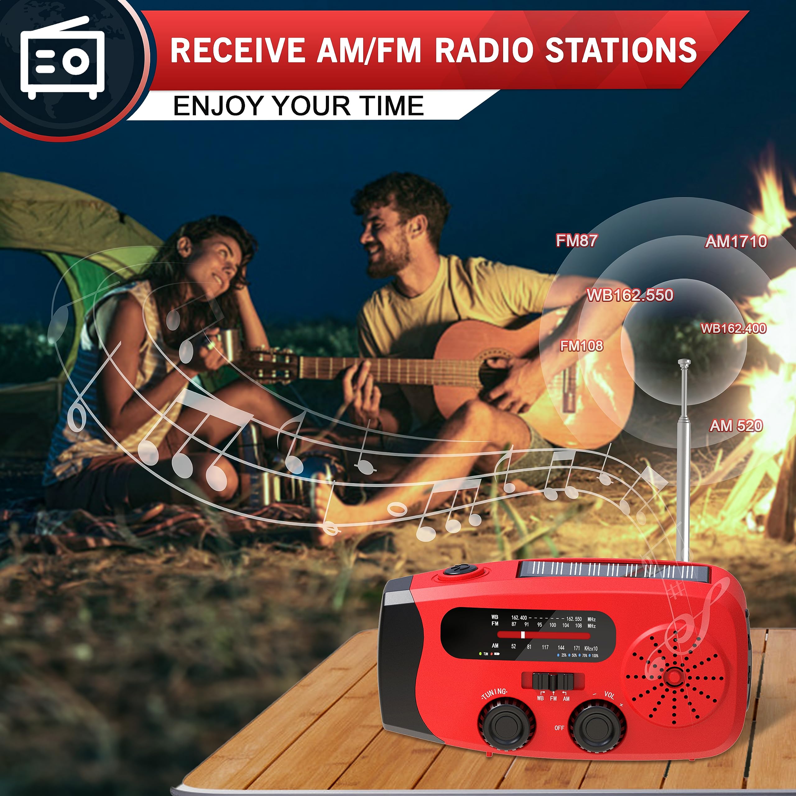 Emgykit Hand Crank Emergency Radio - 7400mWh AM/FM/NOAA Weather Radio with LED Flashlight,USB Charged and Solar Power for Emergency,Camping