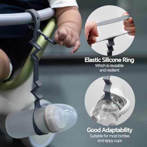 LJOWJVA Bottle Strap - Securely Attach Sippy Cups and Bottles with Food-Grade Silicone Straps for High Chairs, Strollers, Car Seats, Cribs - High Chair Accessories (Spearmint+Dark Gray+Gray)