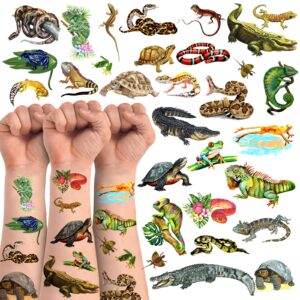 reptile temporary tattoos,16 sheets 100 pieces reptile themed tattoos stickers party decoration supplies party favors for kids adults