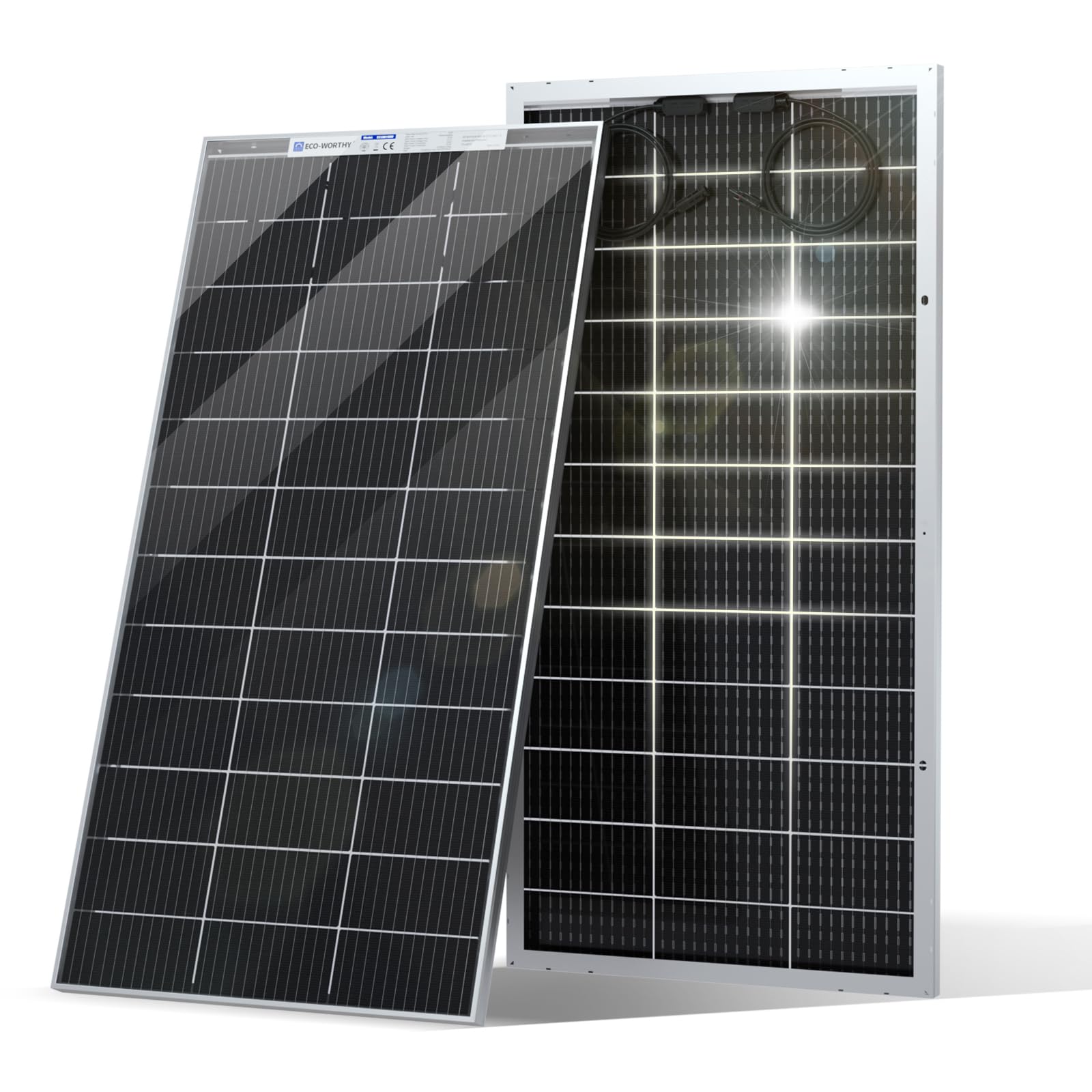 ECO-WORTHY Bifacial 195 Watt 12 Volt 12BB Solar Panel Monocrystalline Double-Sided Power Generation Rigid High-Efficiency PV Module Power Charger for RV,Sunsheds,Canopies,Farms,Home and Off-Grid