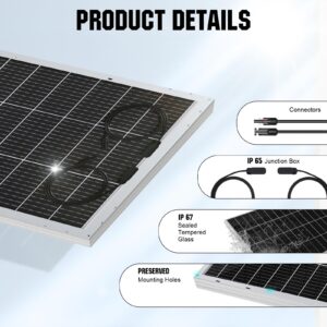 ECO-WORTHY Bifacial 195 Watt 12 Volt 12BB Solar Panel Monocrystalline Double-Sided Power Generation Rigid High-Efficiency PV Module Power Charger for RV,Sunsheds,Canopies,Farms,Home and Off-Grid