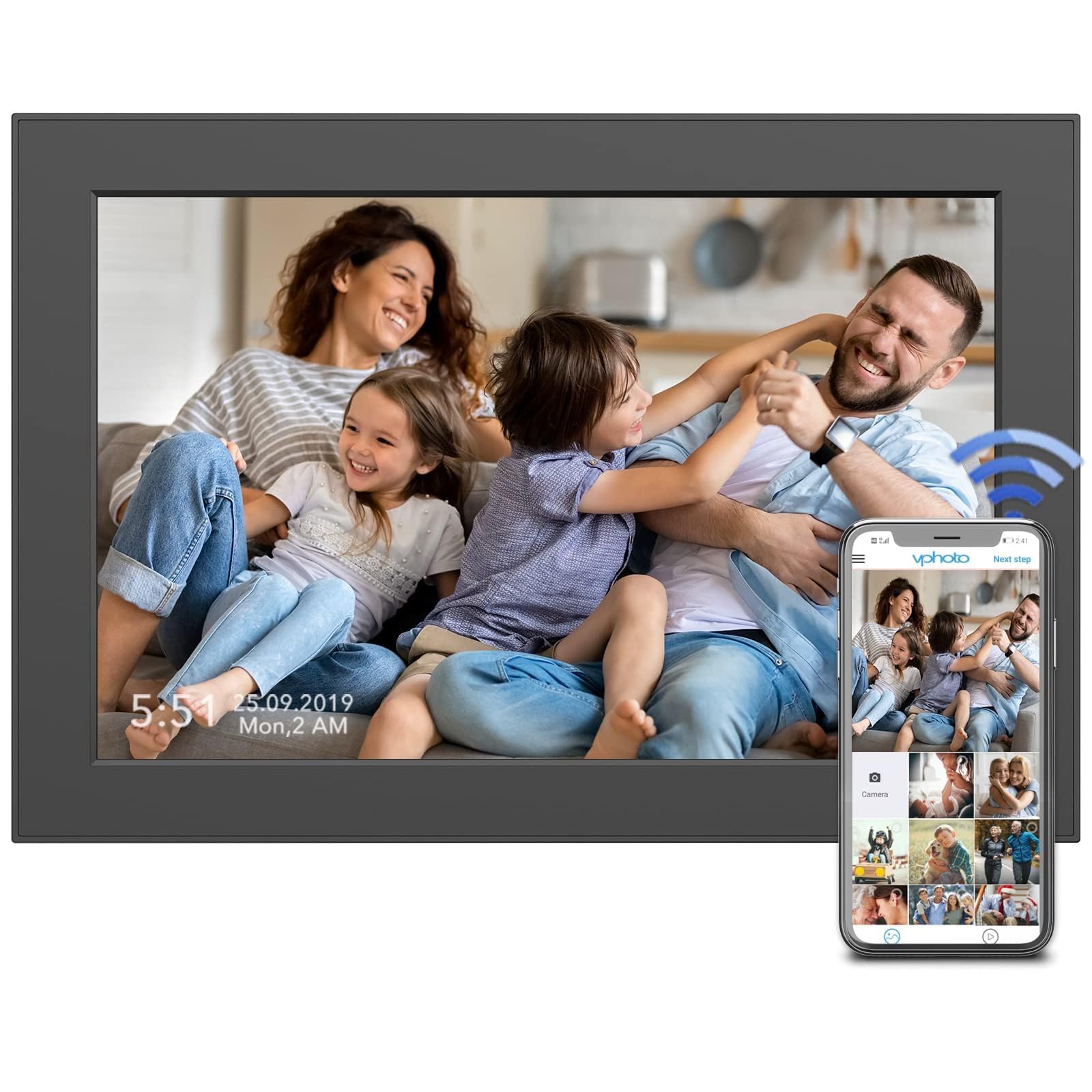 Digital Picture Frame 15-inch WiFi Digital Photo Frame - Large Digital Photo Frames, 16GB, Touch Screen, Wall Mountable, Share Photos Videos Via App or Email, Home Dector, Birthday Gifts for Wife