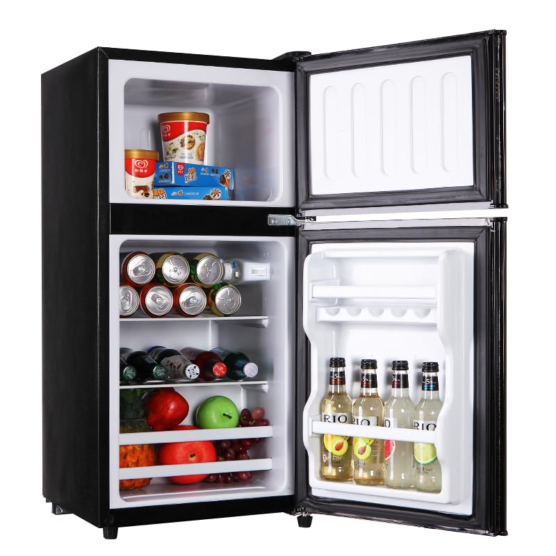 OOTDAY Compact Refrigerator, Double Door Mini Fridge, 7-LEVEL Refrigerator with Freezer, 3.5 Cu Ft, For Home, Office, Dorm, Garage or RV(Black)