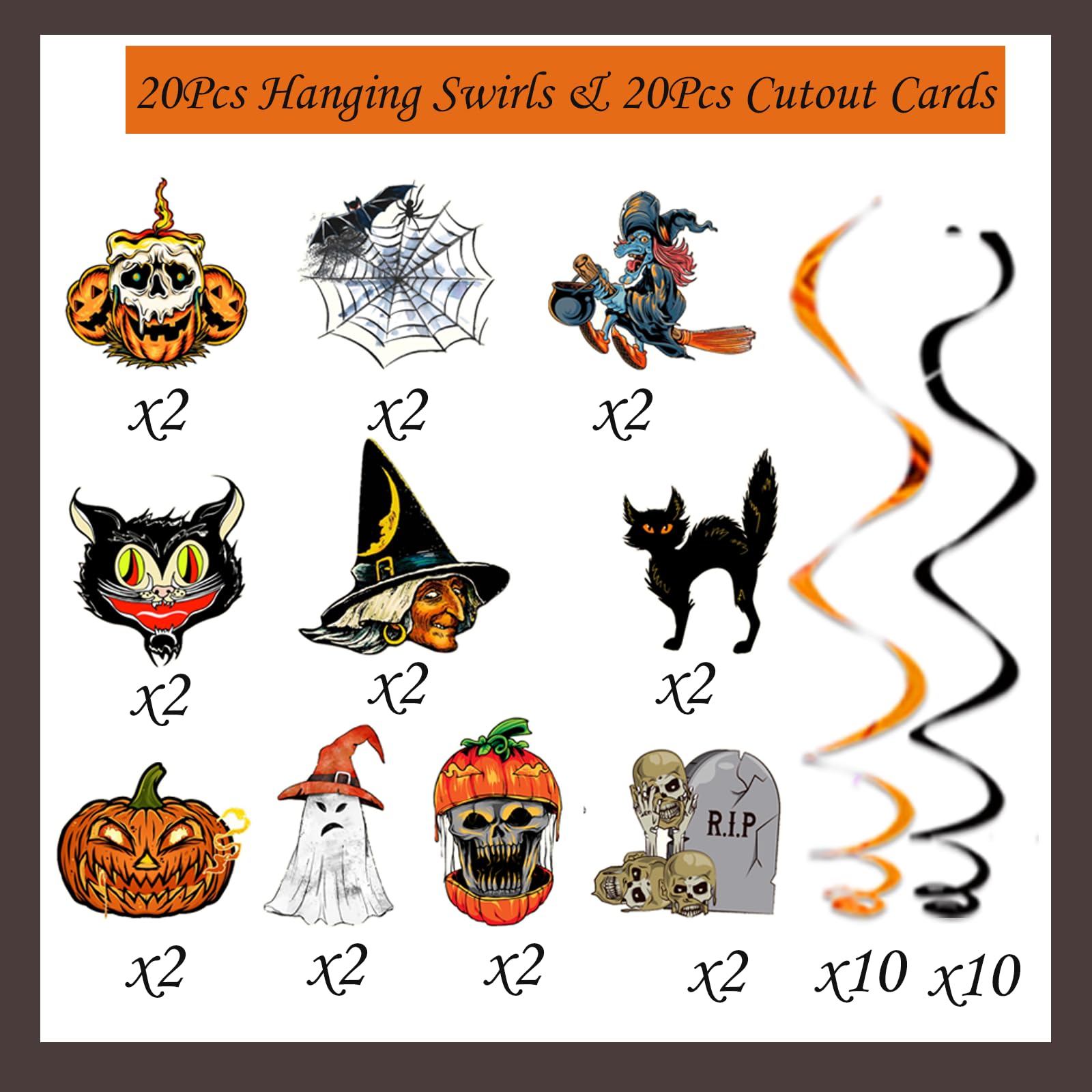 Halloween Hanging Swirl Decorations, Scary Holloween Party Decors Witch Pumpkin Spider Web Ghost RIP Tomb Cutout for Kids Adults Classroom Office Horror Halloween Ceiling Supplies