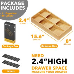 SpaceAid Bamboo Silverware Drawer Organizer (Natural, 6 Slots) 3 in 1 Wrap Organizer with Cutter and Labels