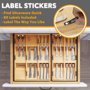 SpaceAid Bamboo Silverware Drawer Organizer (Natural, 6 Slots) 3 in 1 Wrap Organizer with Cutter and Labels