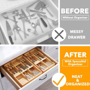 SpaceAid Bamboo Silverware Drawer Organizer (Natural, 6 Slots) 3 in 1 Wrap Organizer with Cutter and Labels