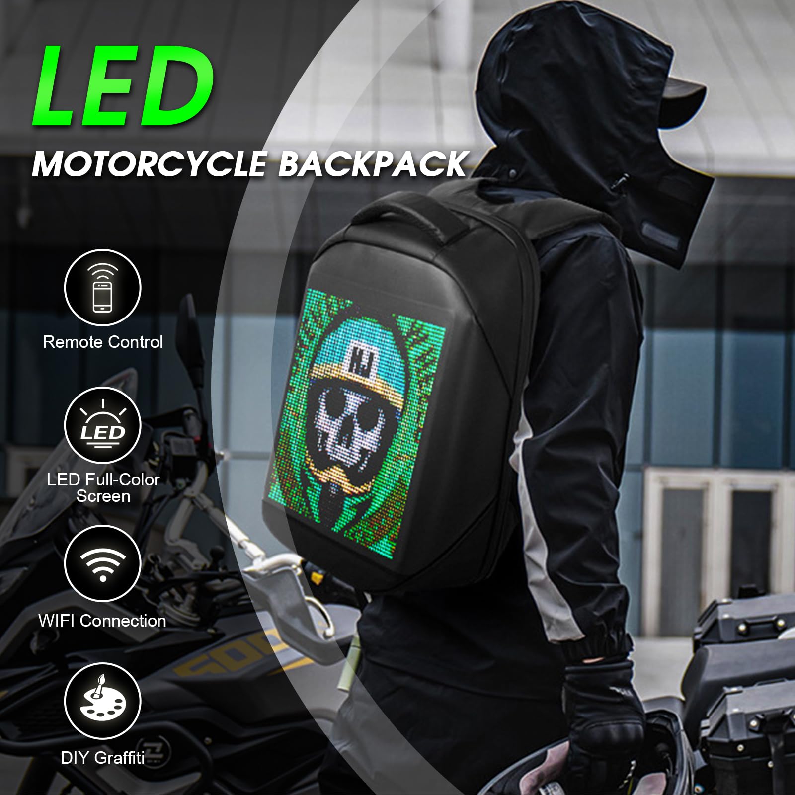 TEMSONE LED Backpack with Full-color screen, Laptop Backpack, DIY programming Backpack, Waterproof Luggage Bag for Travelling Camping Cycling, Birthday Gift for Men And Women