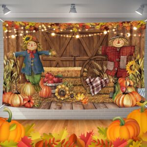 wovweave fall thanksgiving banner autumn party background decorations fall pumpkin maple backdrop for thanksgiving harvest birthday baby shower photo booth props supplies party, 72.8 x 43.3 inch