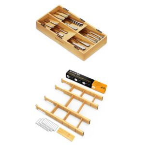 spaceaid bamboo silverware drawer organizer with labels (natural, 6 slots) bamboo drawer dividers with inserts