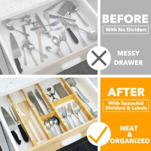 SpaceAid Bamboo Silverware Drawer Organizer with Labels (Natural, 6 Slots) Bamboo Drawer Dividers with Inserts