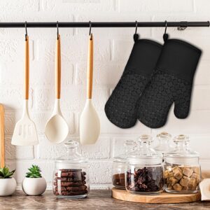 2 Pcs Oven Mitts for Kitchen Heat Resistant Oven Gloves, Soft Cotton Lining, Anti-Slip Silicone Stripe Oven Mitts Heat Resistant Oven Mits, Kitchen Mitt Pair Protect Hands, Cooking Baking BBQ Gloves