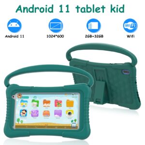 7 Inch Kids Tablet, Quad Core Android 11 Toddler Tablets, Children Tablet with 32GB Storage 2GB RAM WiFi BT Shockproof Case Dual Camera Educationl Games Parental Control, Kids Software Pre-Installed