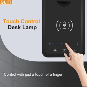 GLITI LED Desk Lamp with Wireless Charging，Dimmable Desk Light, 5 Light Colors, 6 Brightness Levels, Touch Control Table Lamp with USB Rechargeable, Auto Timer, for College Dorm, Home, Office