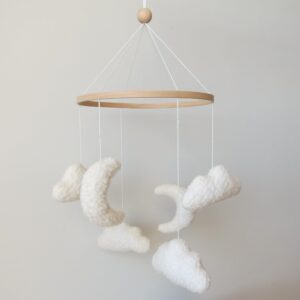 cloud crib mobile cloud baby mobile for crib neutral boho moon and clouds mobile neutral nursery décor boucle mobile