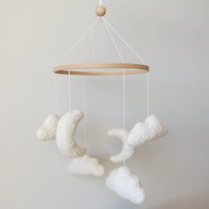 Cloud Crib Mobile Cloud Baby Mobile for Crib Neutral Boho Moon and Clouds Mobile Neutral Nursery Décor Boucle Mobile