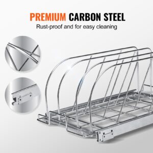 VEVOR Pan and Pot Rack, Expandable Pull Out Under Cabinet Organizer, Cookie Sheet Baking Pans tray Organization, Adjustable Wire Dividers, Steel Lid Holder for Kitchen Cabinet & Pantry Storage, 11.7"W