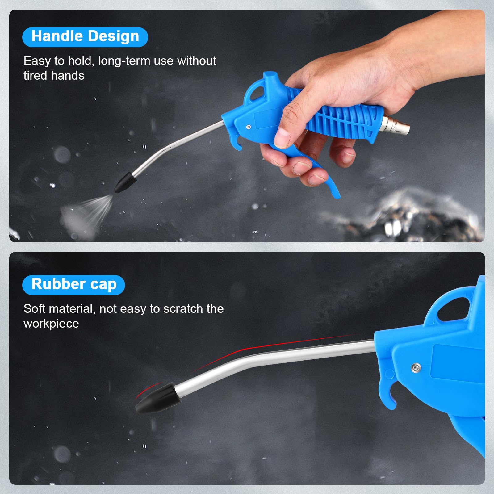 Gisafai 8 Pcs Air Nozzle Blower Gun Blue Air Blow Gun with Rubber Tip High Flow Air Blower Gun for Compressor Air Blow Tools for Home Car Garage Store Industrial Clean Detail