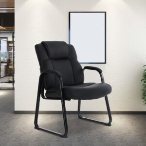 CLATINA Big and Tall Office Chair 400lbs Leather Reception Chair with Bonded Padded Armrest Wide Seat Sled Base Desk Chair No Wheels for Reception Conference Waiting Room Side Office Home Black