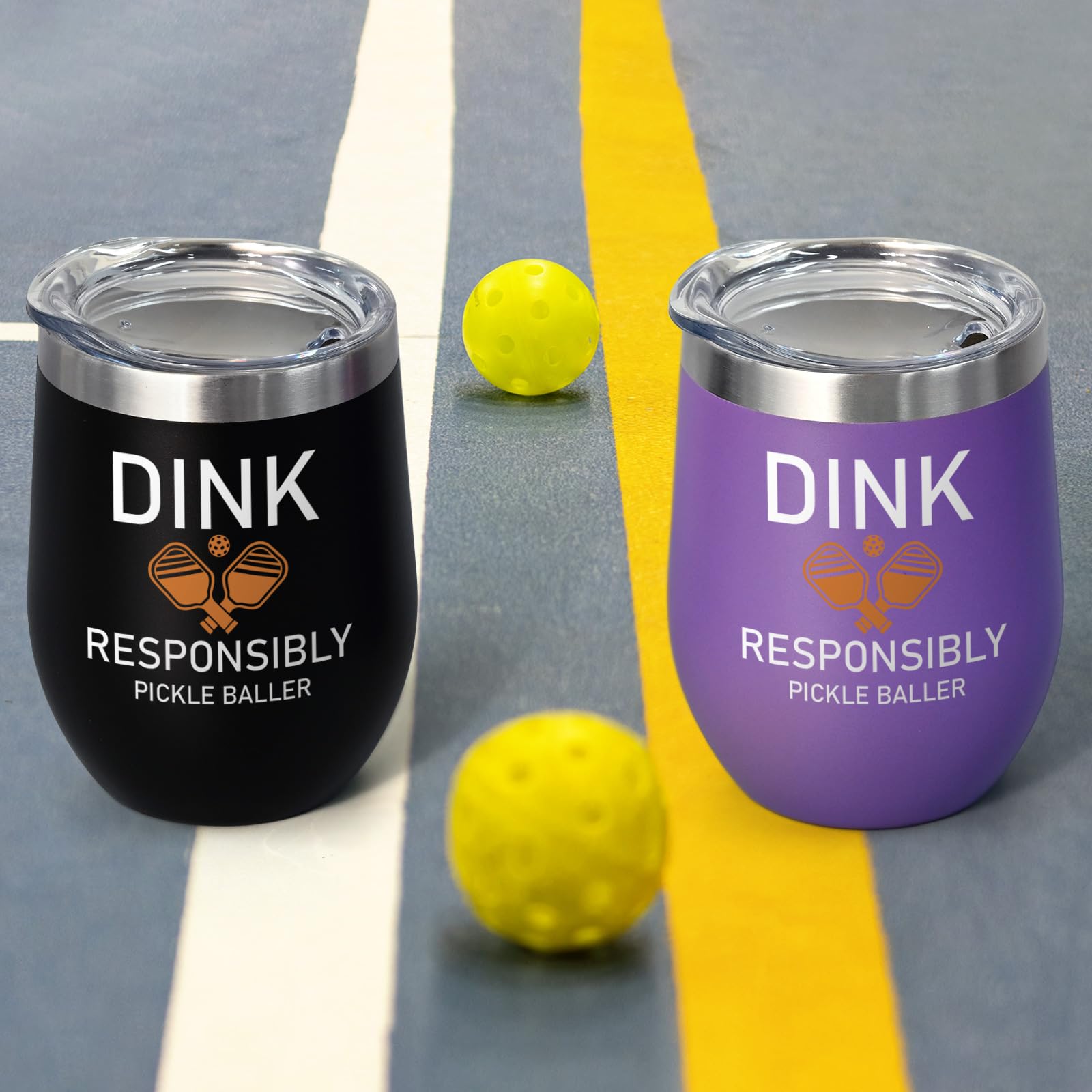 LiqCool Pickleball Gifts, Pickleball Gifts for Women, Dink Responsibly Pickleball Wine Tumbler With Lid, Pickle Ball Gifts Women on Christmas Birthday Retirement Mother's Day(12Oz PU)