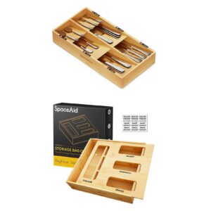 spaceaid bamboo silverware drawer organizer with labels (natural, 6 slots) bag storage organizer