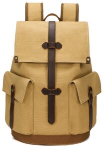 lucojet canvas backpack for women travel backpack for men vintage bookbag style for casual daypack backpacks（yellow）