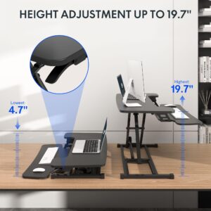 FLEXISPOT Height Adjustable 32in Standing Desk Converter Sit to Stand up Desk Riser Computer Workstation with Wide Keyboard Tray 2-Tier Desktop Black (32'', Black)