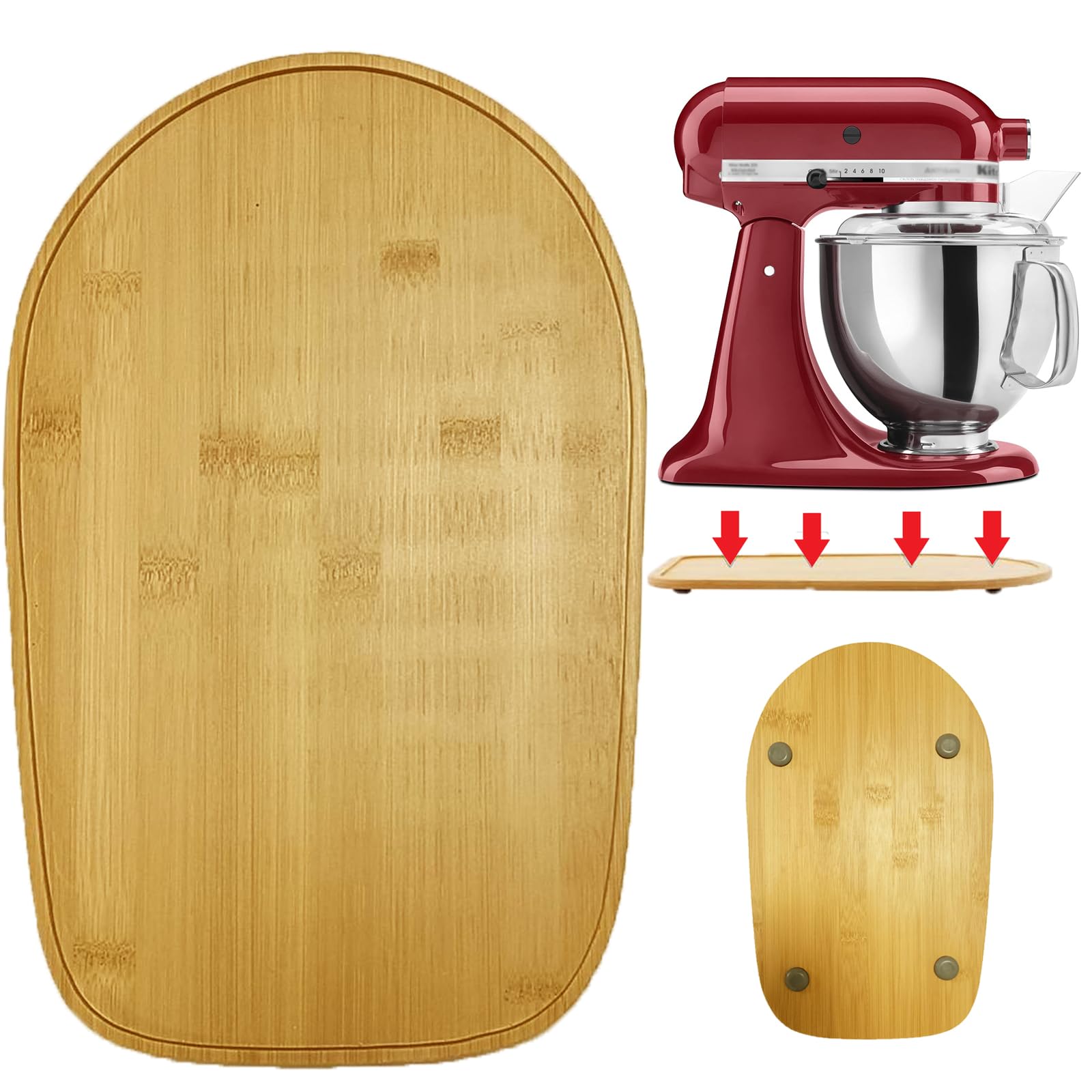 Bamboo Mixer Slider Mat for Kitchen Aid Stand Mixer 4.5-5 Qt, Countertop Mixers Accessories and Attachments, Mixer Mover Sliding Tray Pad for Kitchen Appliances