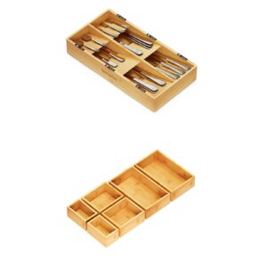 spaceaid bamboo silverware drawer organizer with labels (natural, 6 slots) and 6 pcs bamboo drawer organizer storage box set