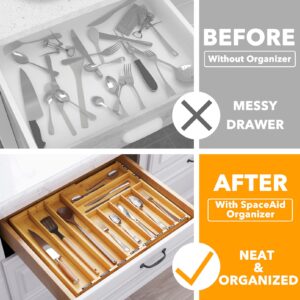 SpaceAid Bamboo Silverware Drawer Organizer with Labels (Natural, 6 Slots) and Utensil Organizer (Natural, 10 Slots)