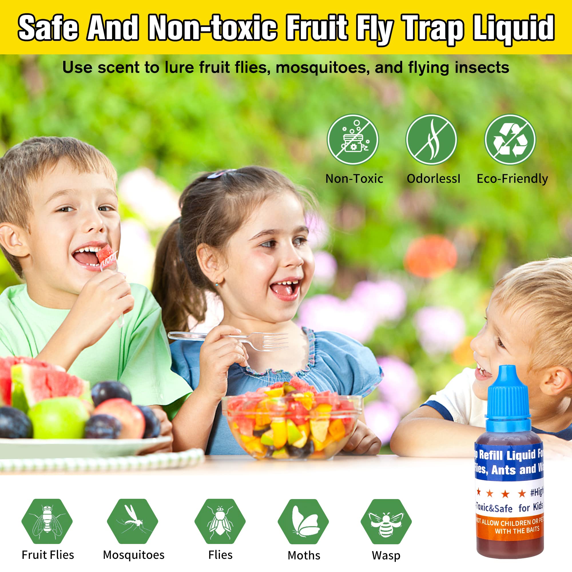 Protecker Fruit Fly Trap Refill Liquid Only,2023 Fruit Fly Traps for Indoors,Fruit Fly Killer for Home,Kitchen,Ready-to-Use Fly Trap Refill Liquid,Fruit Fly Trap Bait Refill for Indoors(4 Pack)
