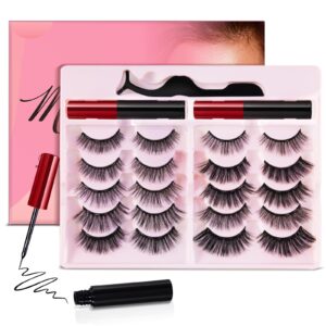 magnetic eyelashes with magnetic eyeliner kit, reusable magnetic lashes, 3d natural look false eyelashes with eyeliner and tweezers, no glue(10 pairs) (curl -4d)