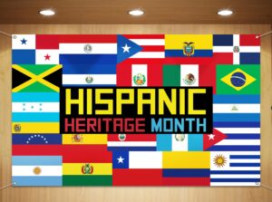 sunwer hispanic heritage month photo booth backdrop spanish speaking countries flags decoration indoor outdoor wall hanging background decor supply (5.9×3.6ft)