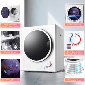 Portable Clothes Dryer, 120 V/850W Electric RV Dryer Smart Moisture Sensor, LCD Control Panel Heating Tumble Clothes Dryer Machine with Stainless Steel Drum for Apartment, Dorm and Home (Square-White)