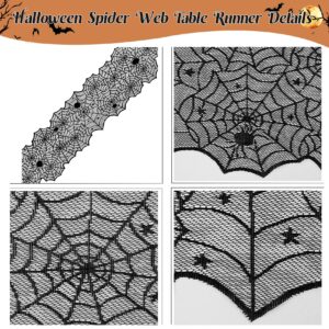 3 Pack Halloween Decorations Sets, Black Lace Spider Webs Table Runner & Halloween Cobweb Fireplace Scarf with 120 pcs 3D Bat for Halloween Indoor Decors Party Supplies