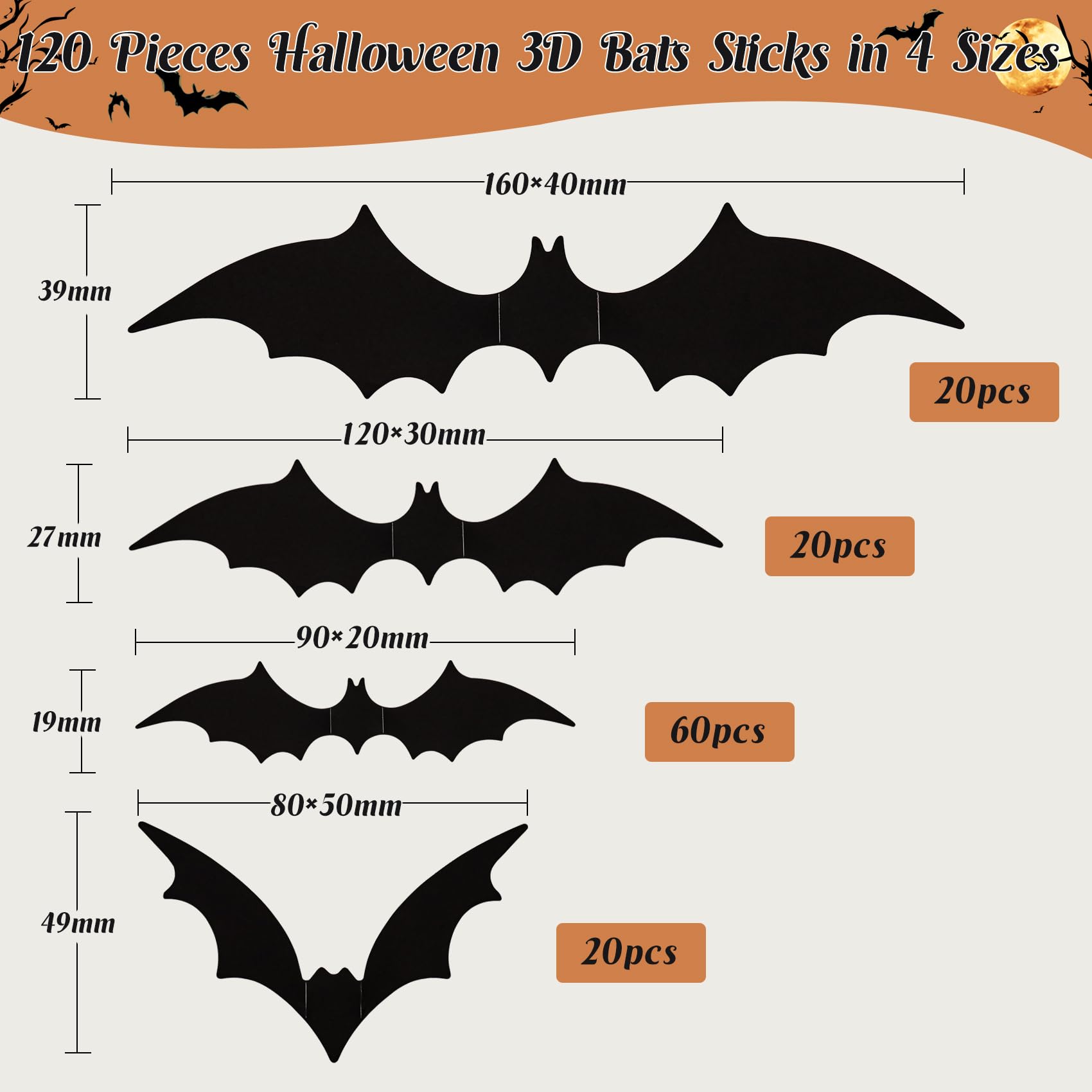 3 Pack Halloween Decorations Sets, Black Lace Spider Webs Table Runner & Halloween Cobweb Fireplace Scarf with 120 pcs 3D Bat for Halloween Indoor Decors Party Supplies