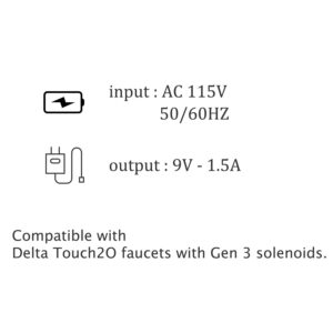 EP73954 A/C Power Supply Adapter for Delta Touch Kitchen Sink Faucets with Touch2O Technology with Gen 3 Solenoid EP102157