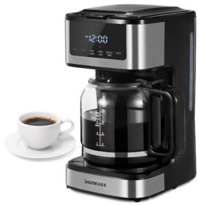 ihomekee programmable coffee maker, 12 cup drip coffee machine with iced coffee function, regular & strong brew, compact coffee machines for home and office, silver and black, (cm9428c)