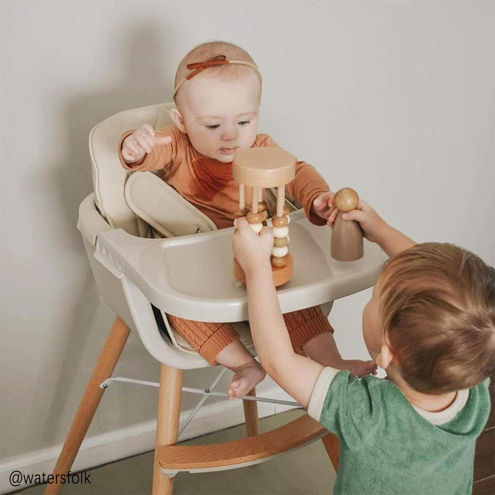 3-in-1 Convertible Wooden High Chair,Baby High Chair with Adjustable Legs & Dishwasher Safe Tray, Made of Sleek Hardwood & Premium Leatherette, Cream Color