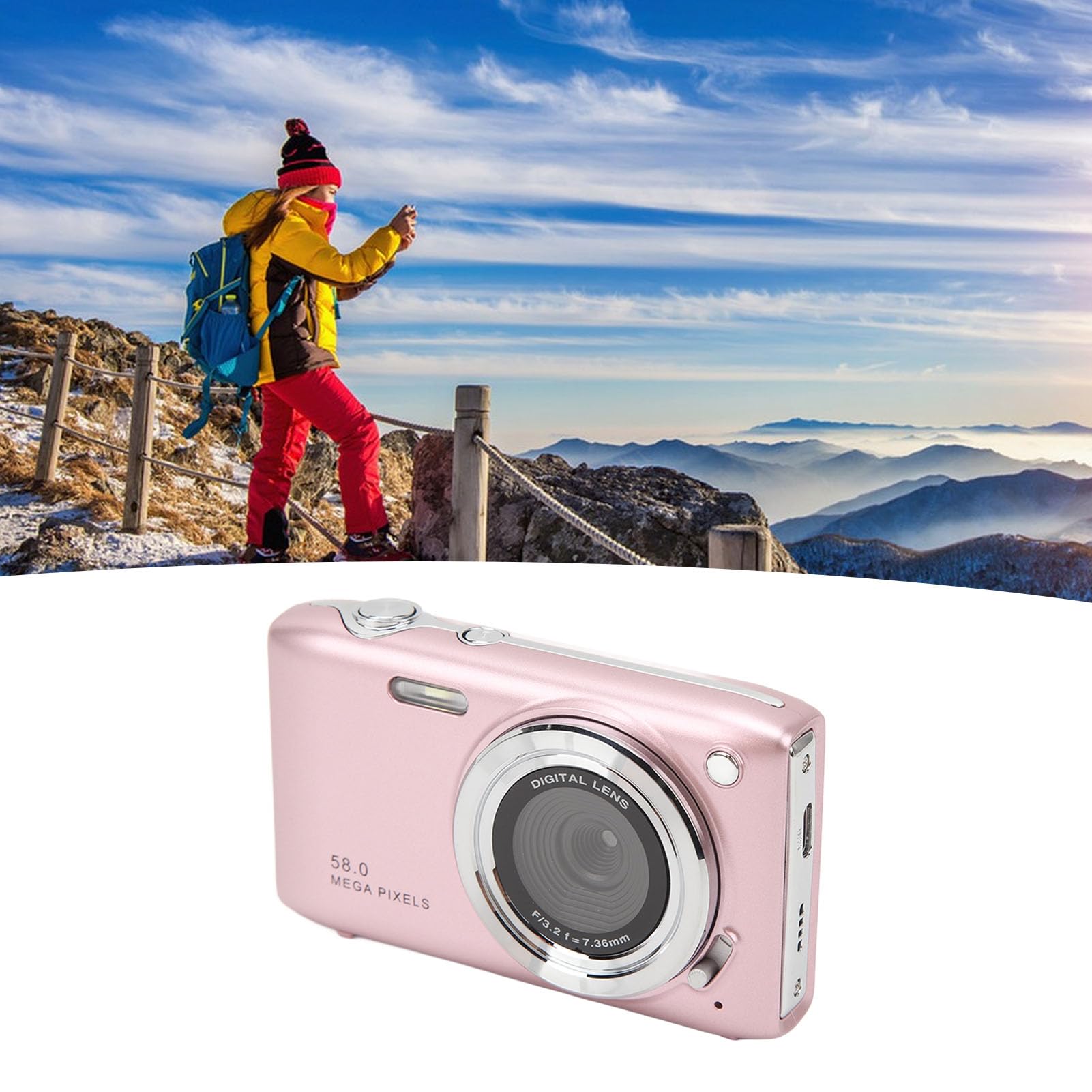 Digital Camera for Kids, 4K 1080P Digital Camera Video Camera 16X Digital Zoom, Compact Point and Shoot Camera Portable Small Camera for Teens Students Seniors, Gifts (Pink)