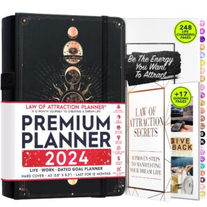 law of attraction planner 2024-2024 planner weekly and monthly, hourly planner, daily planner, daily gratitude journal, positive habit maker, vision board, planner stickers & gift box