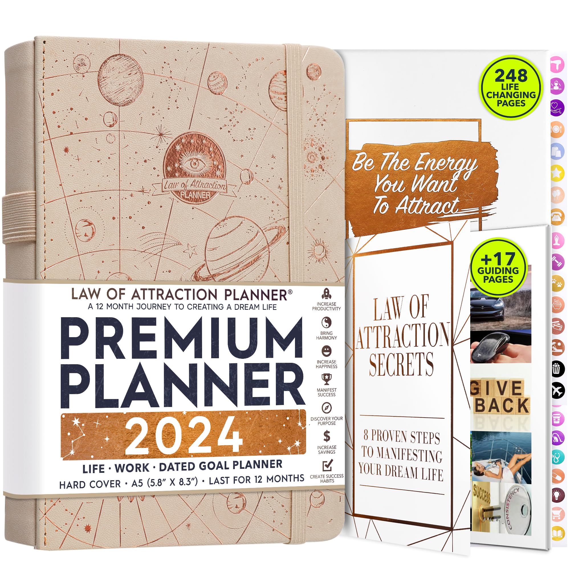 Law of Attraction Planner 2024-2024 Planner Weekly and Monthly, Hourly Planner, Daily Planner, Daily Gratitude Journal, Positive Habit Maker, Vision Board, Planner Stickers & Gift Box