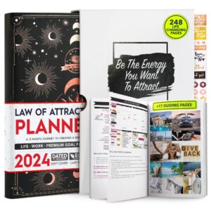 law of attraction planner 2024-2024 planner weekly and monthly, hourly planner, daily planner, daily gratitude journal, positive habit maker, vision board, planner stickers & gift box