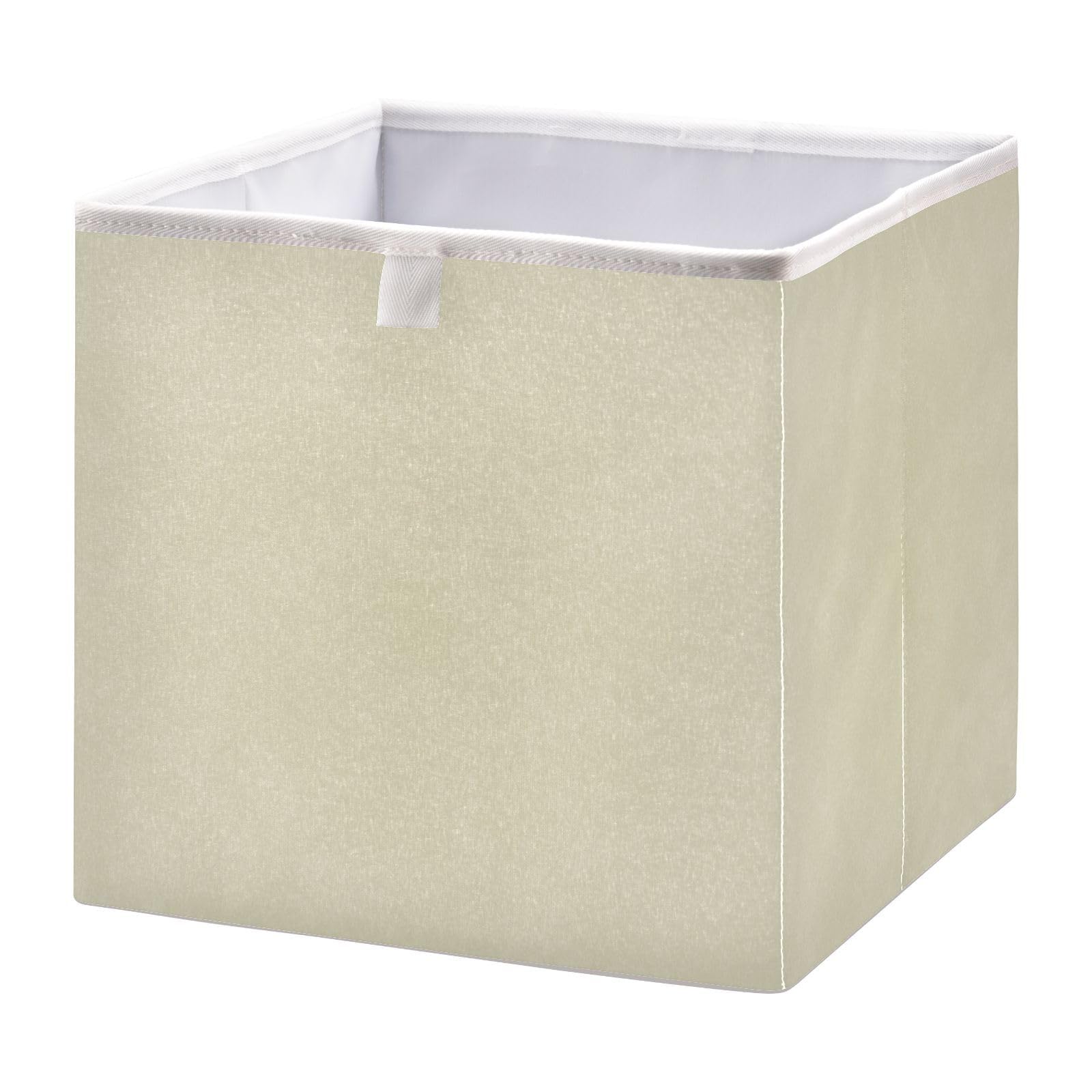 Ollabaky Solid Color Closet Storage Bin Beige Fabric Storage Cube Collapsible Waterproof Basket Box Toy Bin Clothes Organizer for Shelves Drawers, S