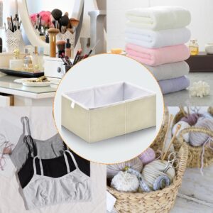 Ollabaky Solid Color Closet Storage Bin Beige Fabric Storage Cube Collapsible Waterproof Basket Box Toy Bin Clothes Organizer for Shelves Drawers, S