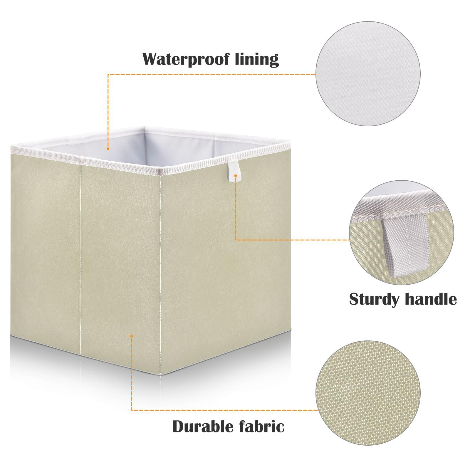 Ollabaky Solid Color Closet Storage Bin Beige Fabric Storage Cube Collapsible Waterproof Basket Box Toy Bin Clothes Organizer for Shelves Drawers, S