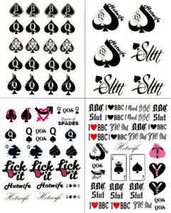 4 sheets bbc queen of spades temporary tattoo sticker total 81(15x21cm) qos hardcore words phrases