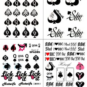 4 Sheets BBC Queen of Spades Temporary Tattoo Sticker Total 81(15X21cm) QoS Hardcore Words Phrases