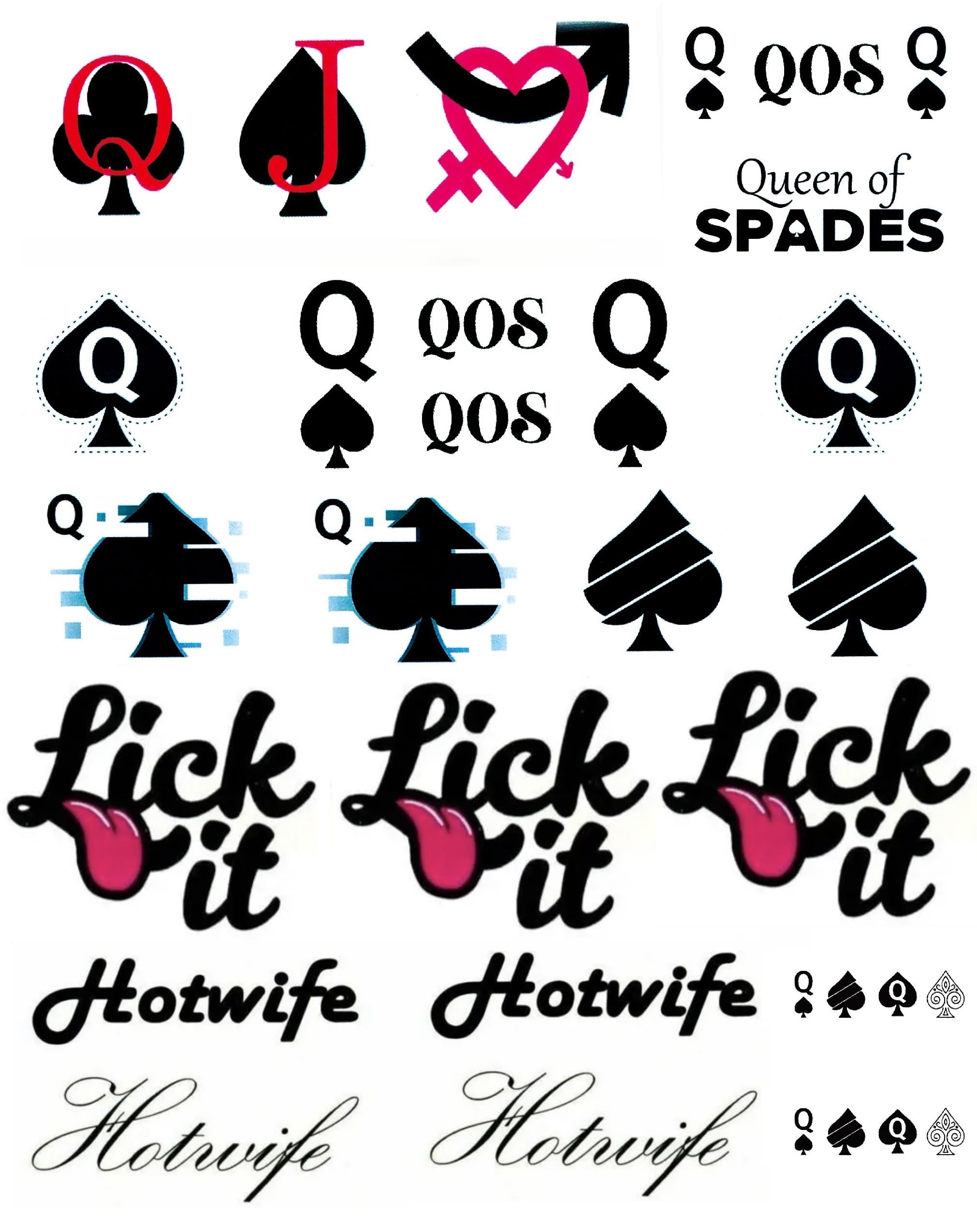 4 Sheets BBC Queen of Spades Temporary Tattoo Sticker Total 81(15X21cm) QoS Hardcore Words Phrases